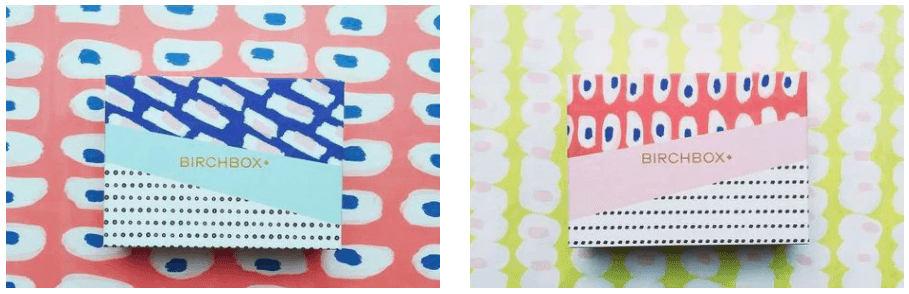 이 Birchbox 디자인은 다양한 기하학적 패턴을 혼합하여 사용합니다.
