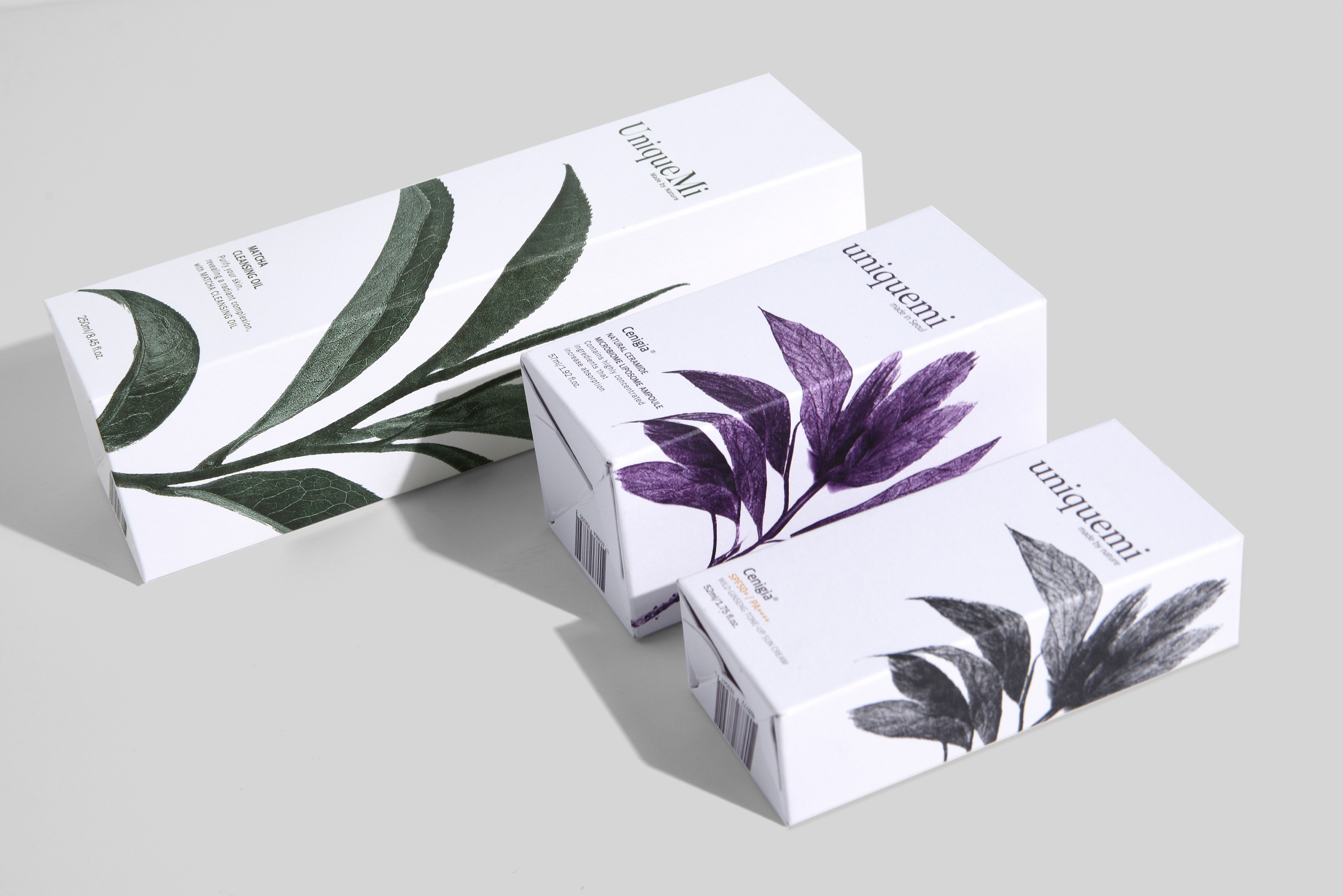 유니크미 클렌징오일, 앰플, 선크림 화장품 패키지 제작하여 3