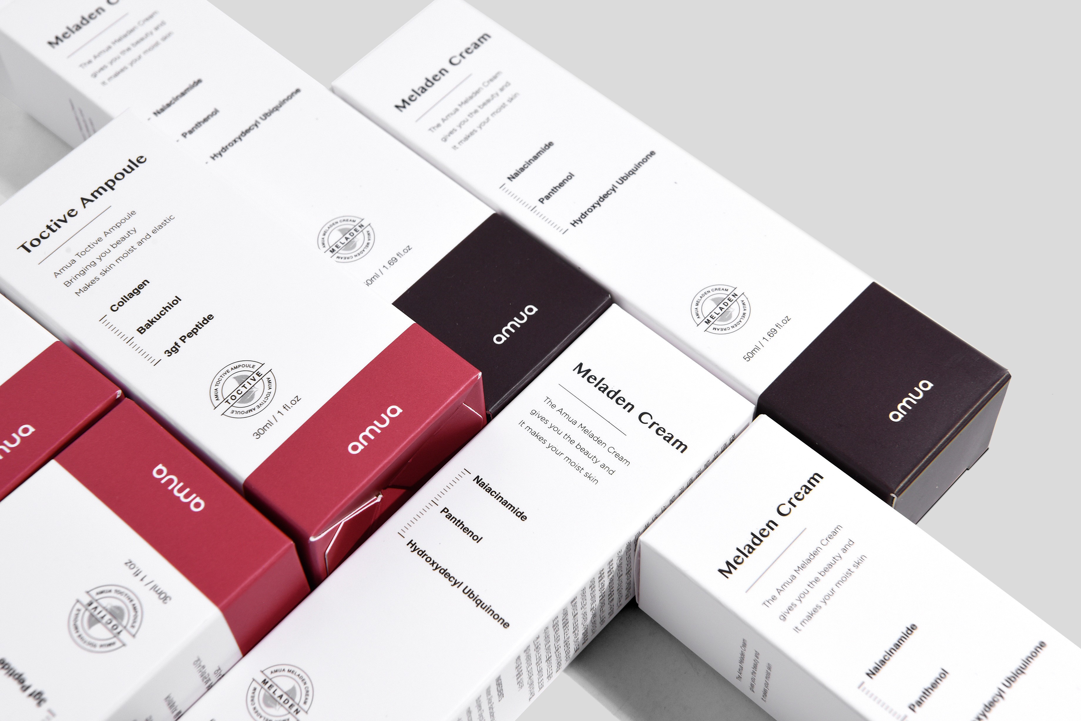 아무아 멜라덴 크림 및 톡티브 앰플 화장품 패키지 제작하여 5