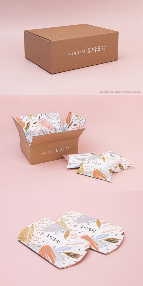 도닥도닥 악세서리 마스크 디자인 커스텀 패키지 박스샘플을 간략적으로 보여주는 사진